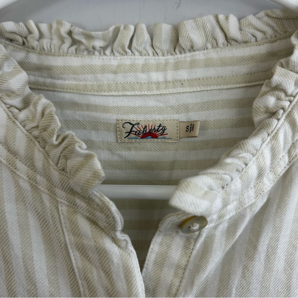 Faherty Nantucket Ruffle Button Down Linen Blend … - image 7